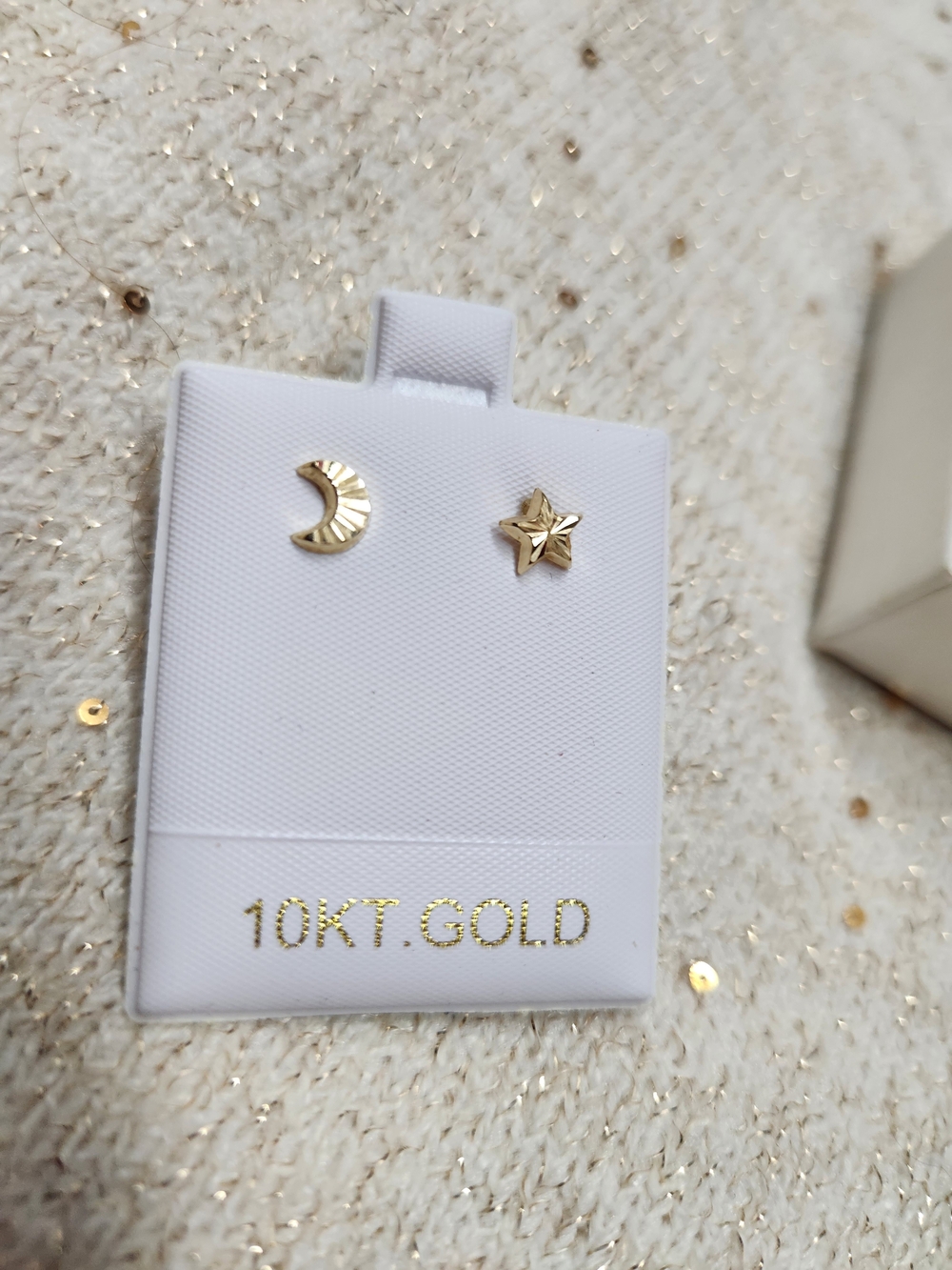 10KT Gold Moon and Star Stud Earrings - Gold